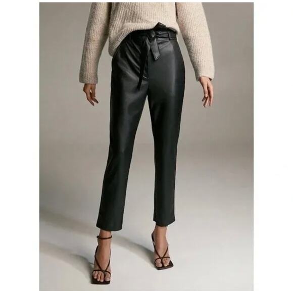 Babaton Pants - Babaton Aritzia Vegan Faux Leather Belted Pants Tie Front High Rise Black